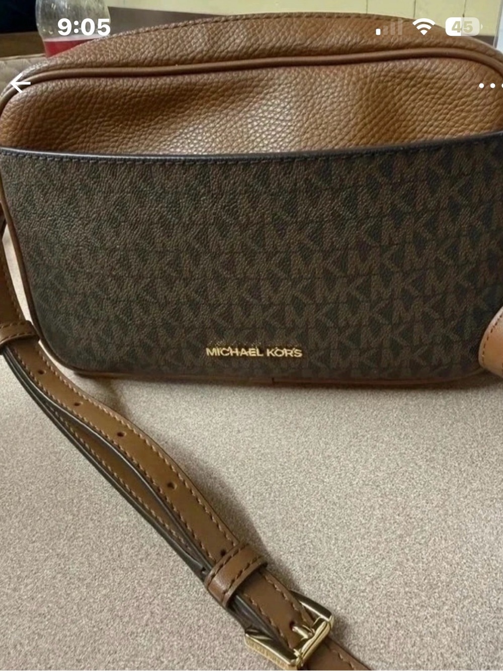 Michael Kors Brown Tan MK Logo Crossbody Camera Bag